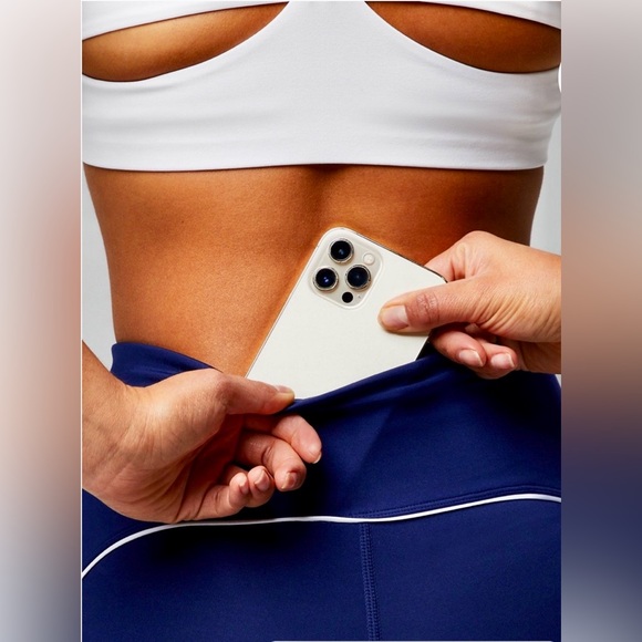 Fabletics Deep Blue Leggings with White Accents - Picture 5 of 10